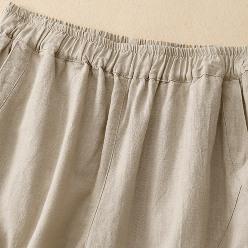 Pantalones casuales Buddha Stones Commute de algodón con pernera ancha y bolsillos para mujer - image 1