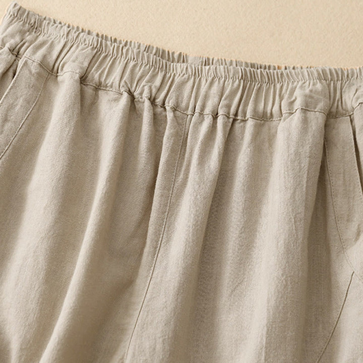 Pantalones casuales Buddha Stones Commute de algodón con pernera ancha y bolsillos para mujer - image 1