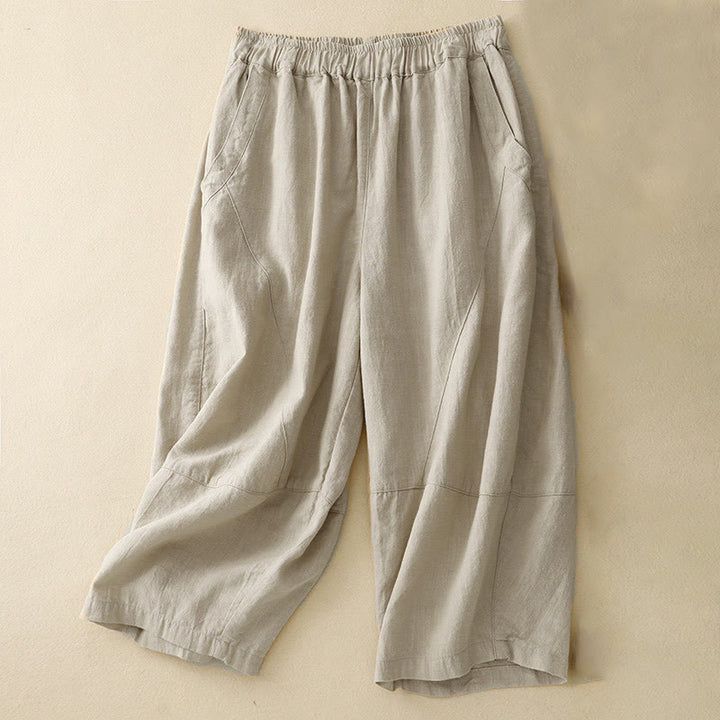 Pantalones casuales Buddha Stones Commute de algodón con pernera ancha y bolsillos para mujer - Lino - US8-10，UK/AU12-14，EU40-42 (2XL) - image 0