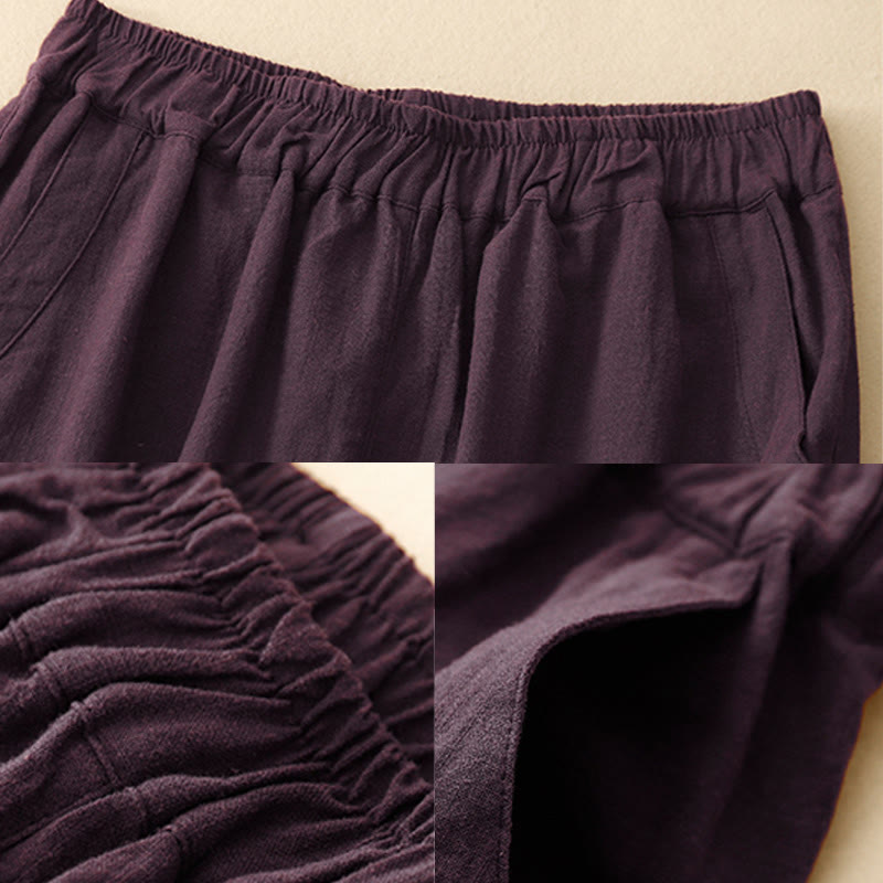 Pantalones casuales Buddha Stones Commute de algodón con pernera ancha y bolsillos para mujer - image 15