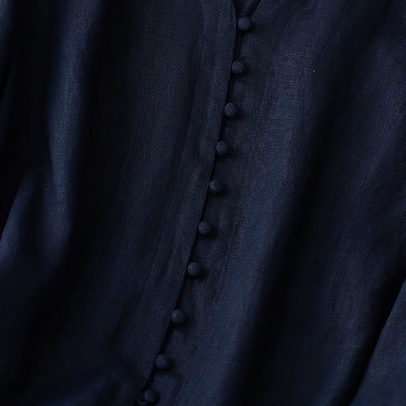 Camisa de manga larga de algodón y lino para mujer con cuello en V y diseño de Buddha Stones - image 11