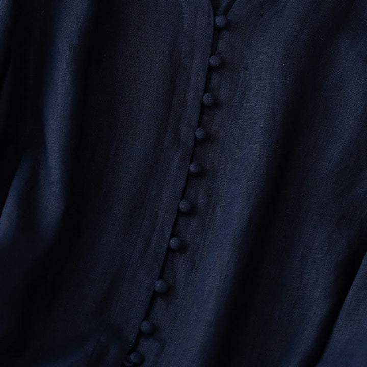 Camisa de manga larga de algodón y lino para mujer con cuello en V y diseño de Buddha Stones - image 11