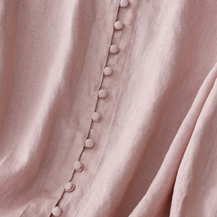 Camisa de manga larga de algodón y lino para mujer con cuello en V y diseño de Buddha Stones - image 3