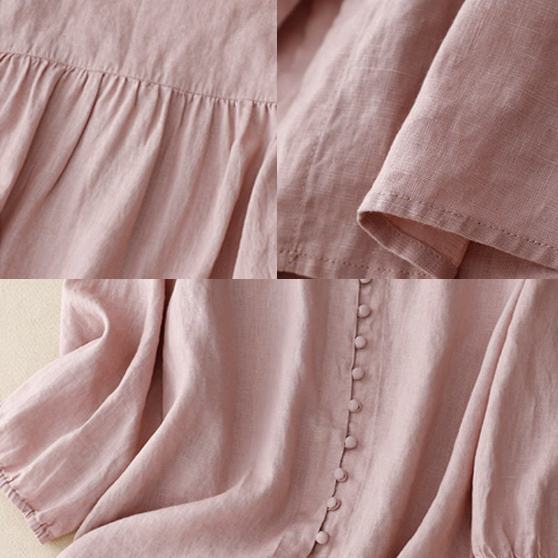 Camisa de manga larga de algodón y lino para mujer con cuello en V y diseño de Buddha Stones - image 6