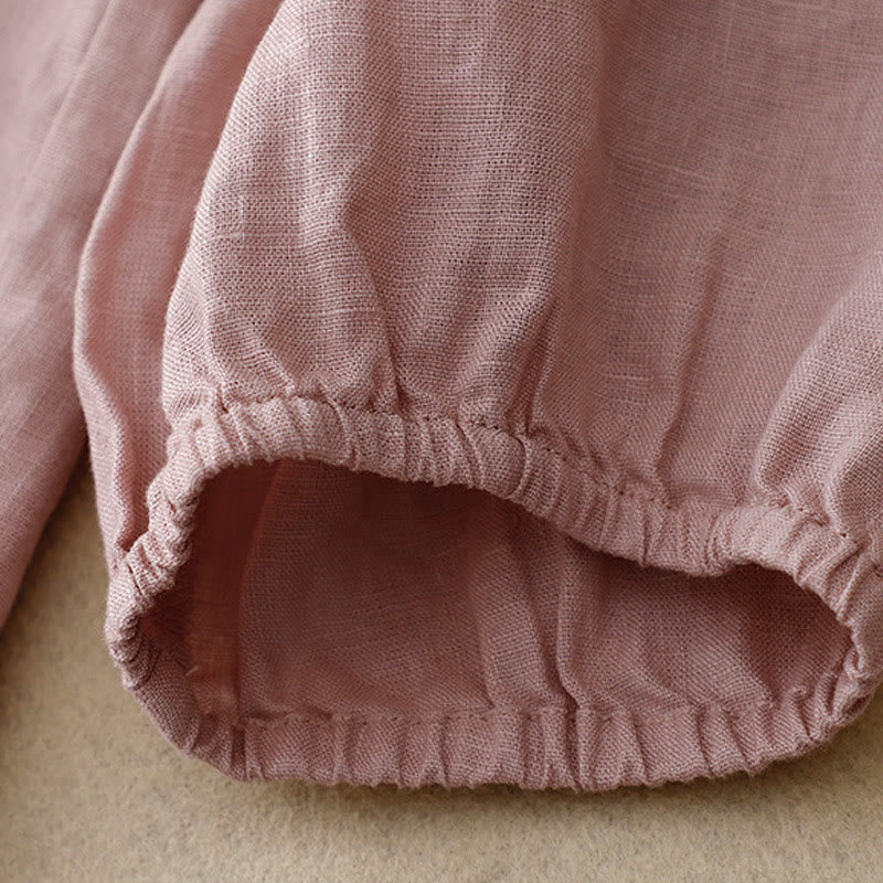 Camisa de manga larga de algodón y lino para mujer con cuello en V y diseño de Buddha Stones - image 4