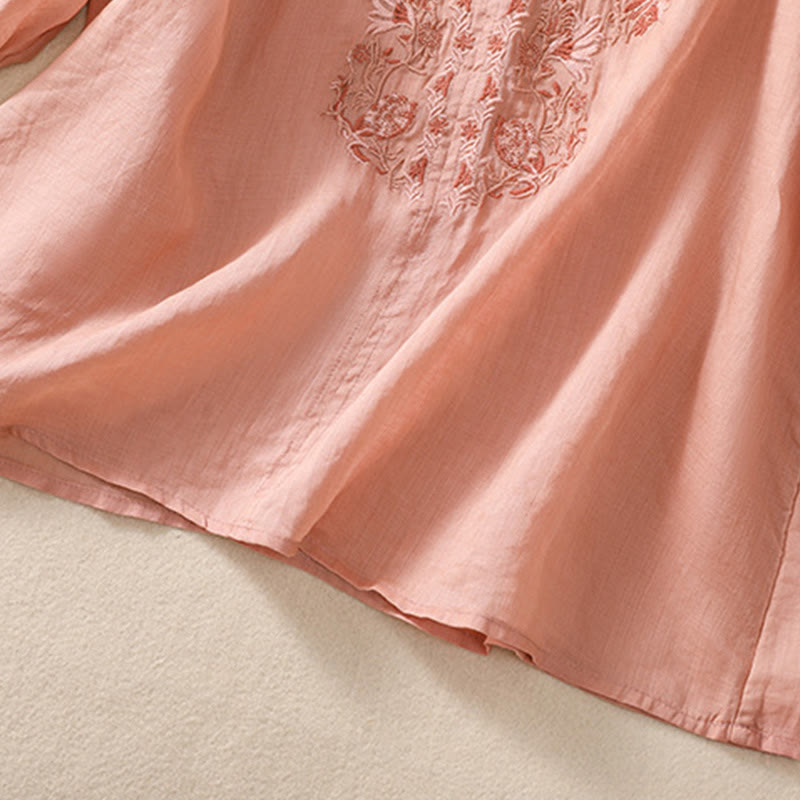 Camisa de lino y algodón para mujer con diseño bordado de Buddha Stones y manga tres cuartos  - image 5