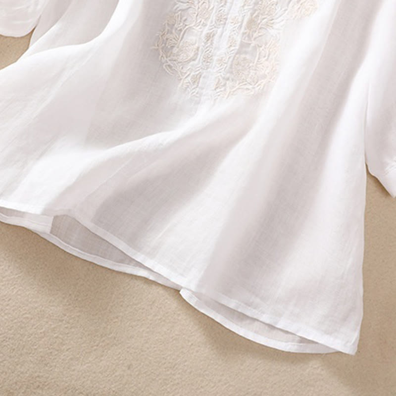 Camisa de lino y algodón para mujer con diseño bordado de Buddha Stones y manga tres cuartos  - image 13