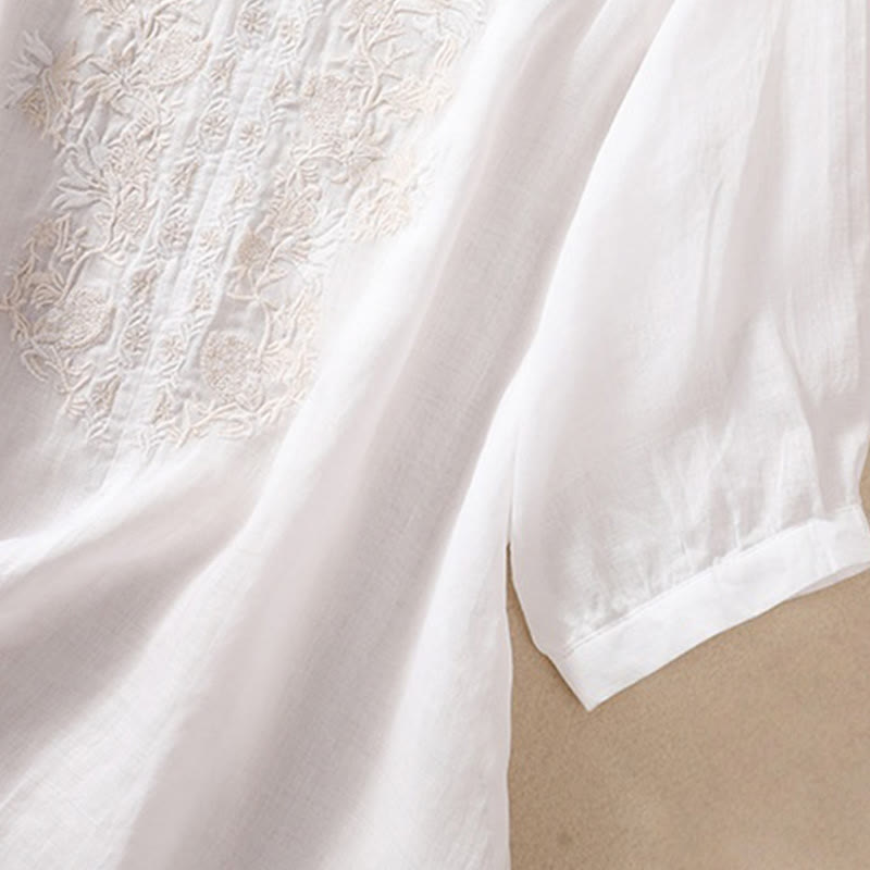 Camisa de lino y algodón para mujer con diseño bordado de Buddha Stones y manga tres cuartos  - image 12