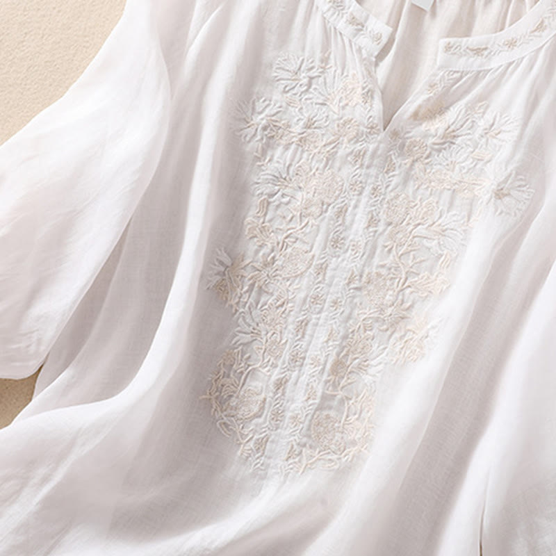 Camisa de lino y algodón para mujer con diseño bordado de Buddha Stones y manga tres cuartos  - image 14