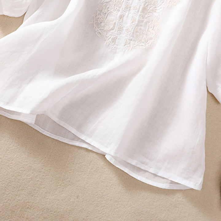 Camisa de lino y algodón para mujer con diseño bordado de Buddha Stones y manga tres cuartos  - image 15