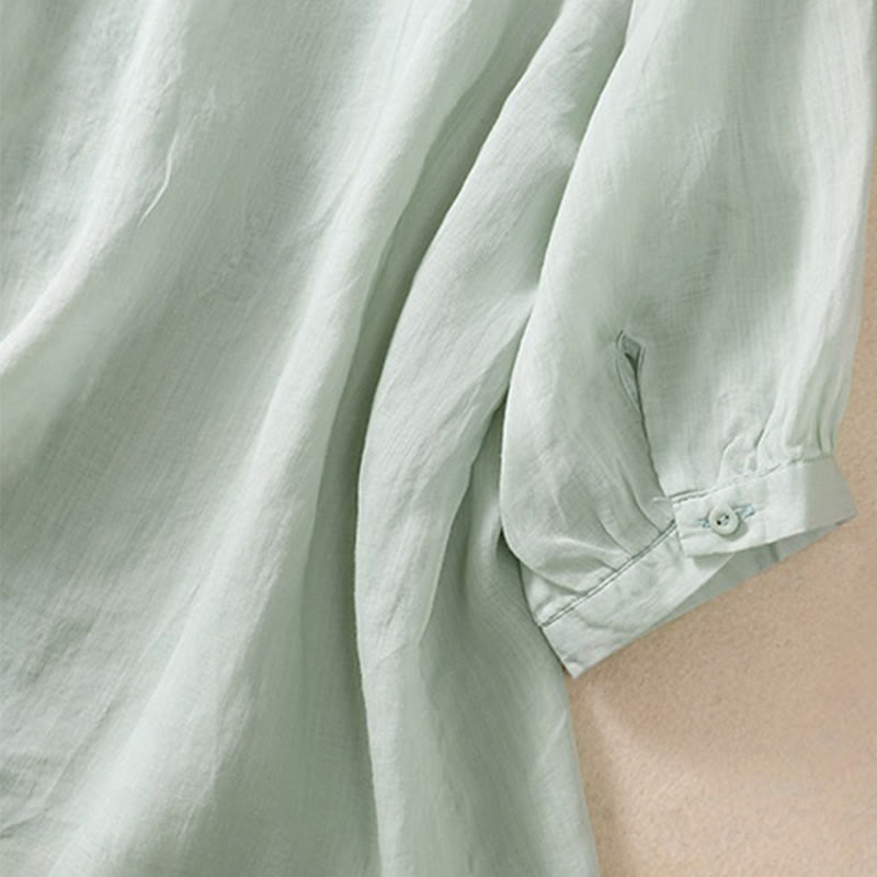 Camisa de lino y algodón para mujer con diseño bordado de Buddha Stones y manga tres cuartos  - image 21