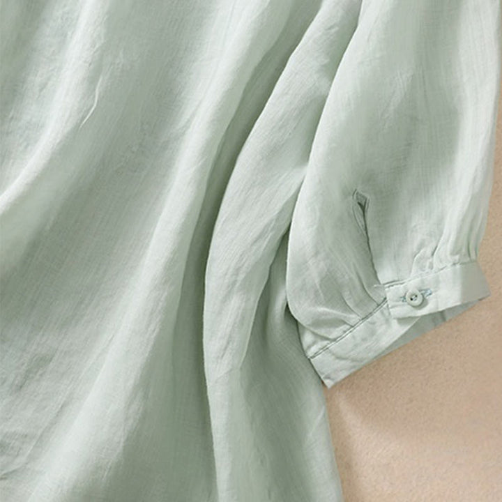 Camisa de lino y algodón para mujer con diseño bordado de Buddha Stones y manga tres cuartos  - image 21