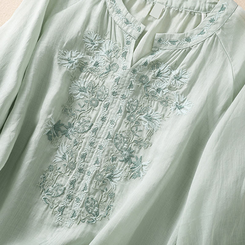 Camisa de lino y algodón para mujer con diseño bordado de Buddha Stones y manga tres cuartos  - image 22