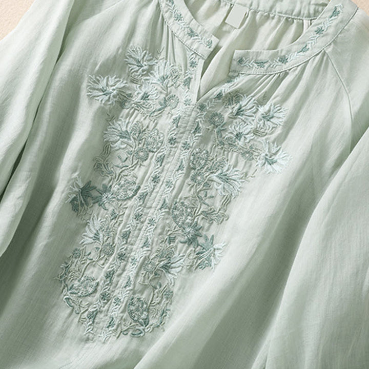 Camisa de lino y algodón para mujer con diseño bordado de Buddha Stones y manga tres cuartos  - image 22