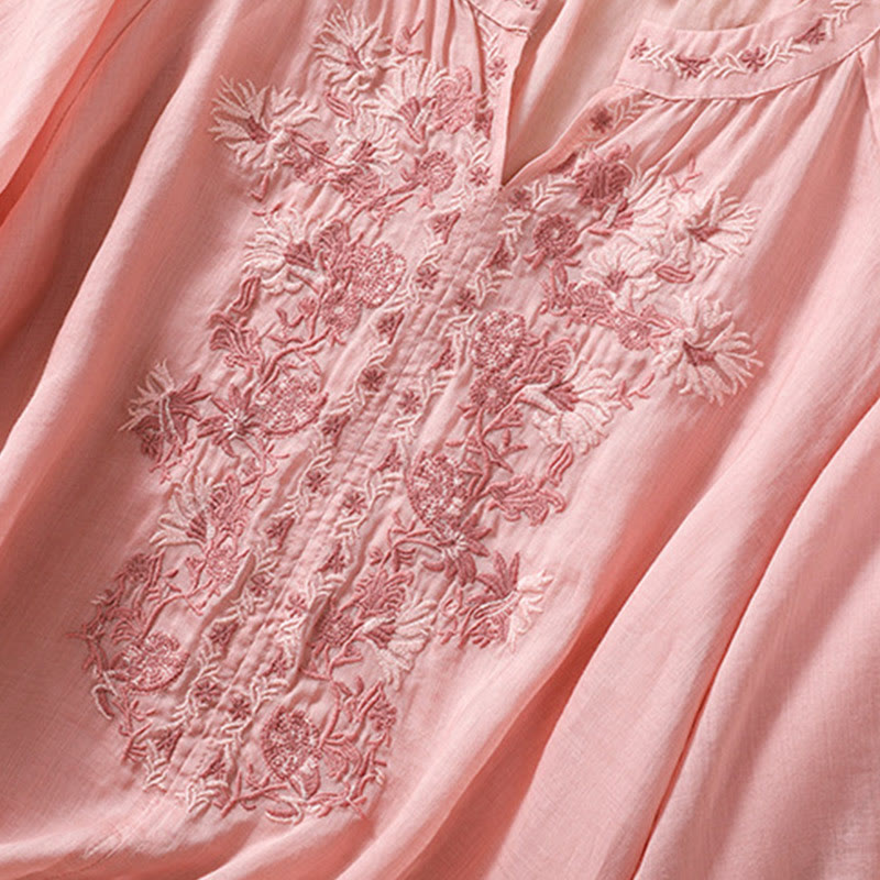 Camisa de lino y algodón para mujer con diseño bordado de Buddha Stones y manga tres cuartos  - image 31