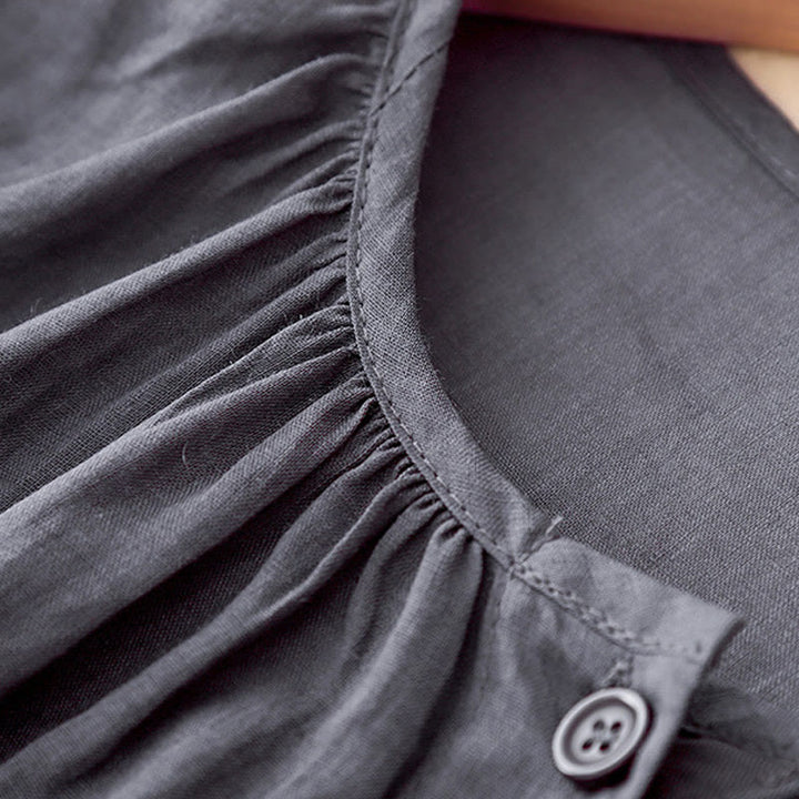 Camisa de algodón con cuello redondo y botones lisos para mujer, manga tres cuartos, con estampado de Buddha Stones - image 4