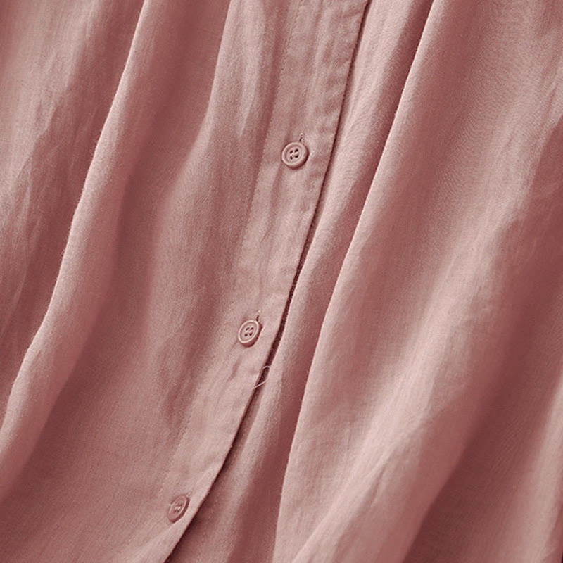 Camisa de algodón con cuello redondo y botones lisos para mujer, manga tres cuartos, con estampado de Buddha Stones - image 10