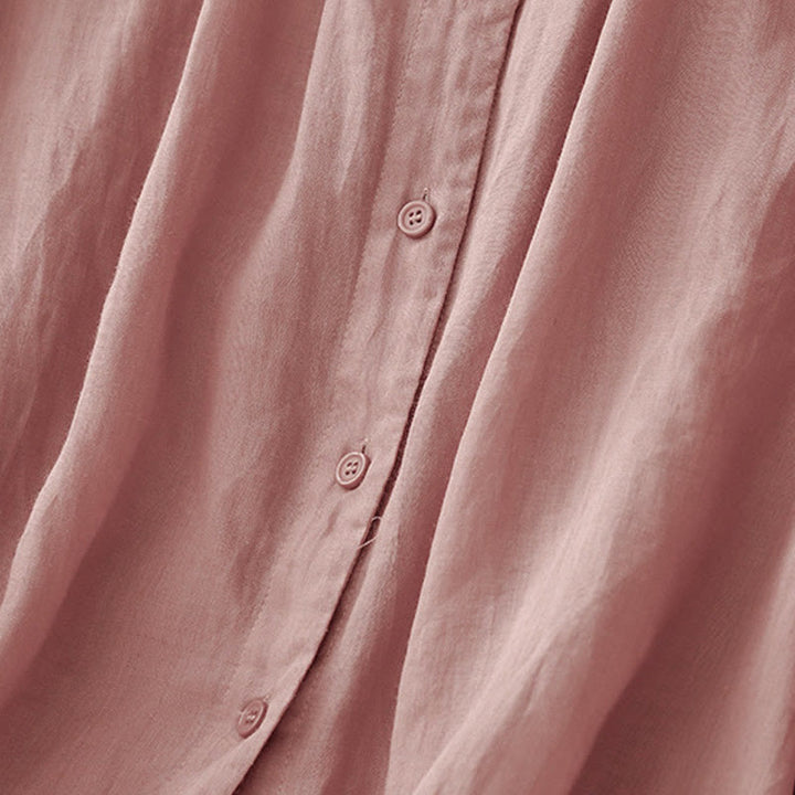 Camisa de algodón con cuello redondo y botones lisos para mujer, manga tres cuartos, con estampado de Buddha Stones - image 10