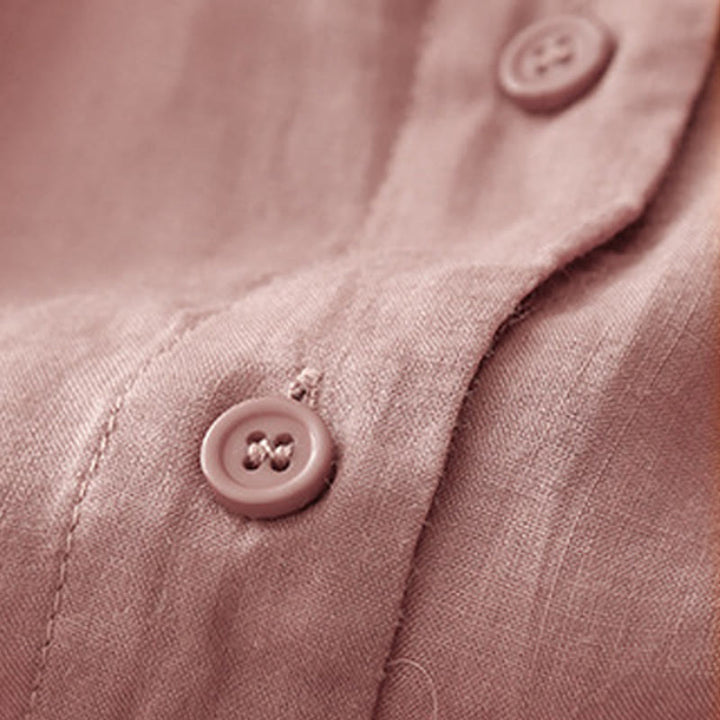 Camisa de algodón con cuello redondo y botones lisos para mujer, manga tres cuartos, con estampado de Buddha Stones - image 8