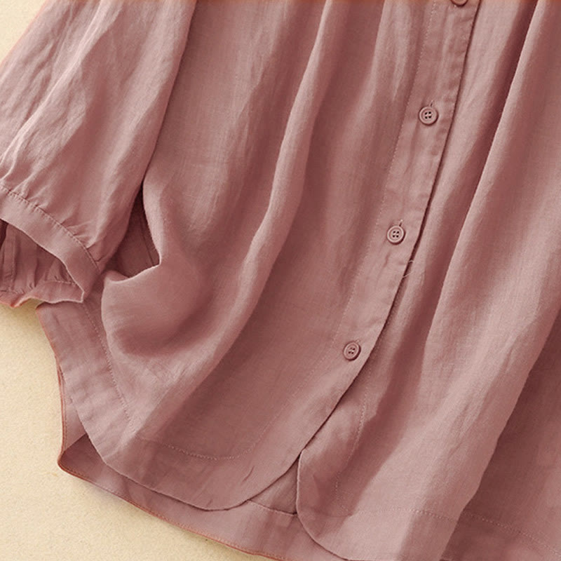 Camisa de algodón con cuello redondo y botones lisos para mujer, manga tres cuartos, con estampado de Buddha Stones - image 9