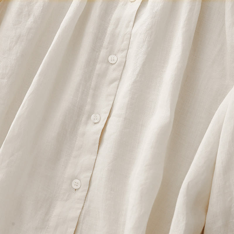 Camisa de algodón con cuello redondo y botones lisos para mujer, manga tres cuartos, con estampado de Buddha Stones - image 13