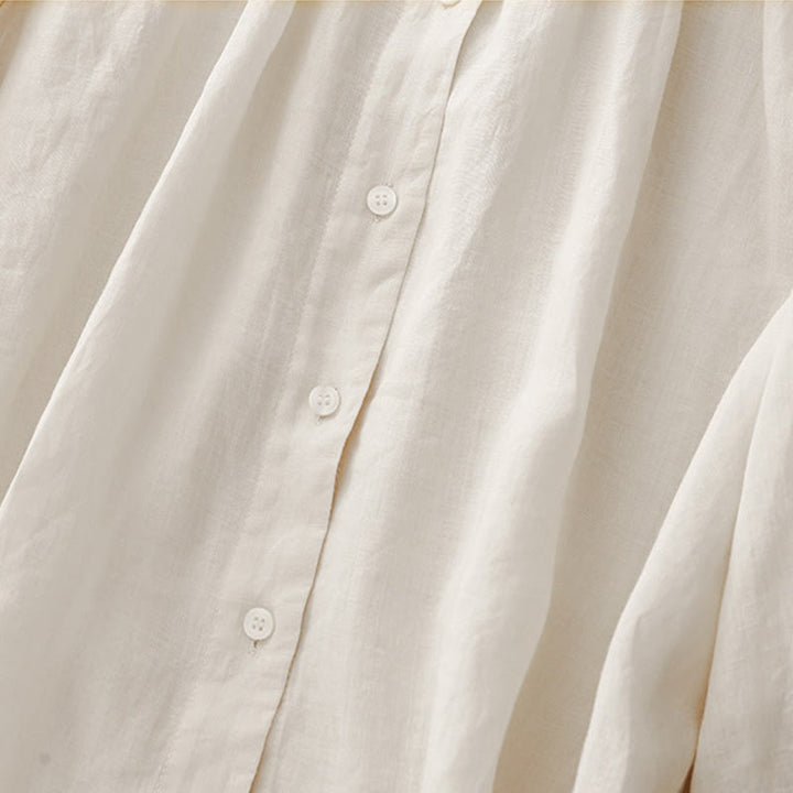 Camisa de algodón con cuello redondo y botones lisos para mujer, manga tres cuartos, con estampado de Buddha Stones - image 13