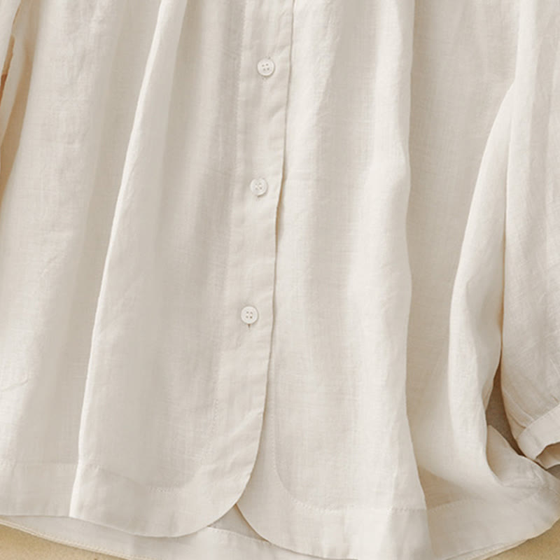 Camisa de algodón con cuello redondo y botones lisos para mujer, manga tres cuartos, con estampado de Buddha Stones - image 18