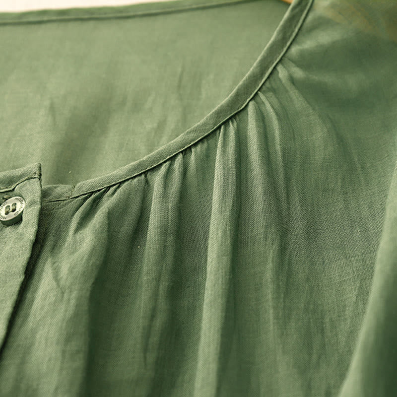Camisa de algodón con cuello redondo y botones lisos para mujer, manga tres cuartos, con estampado de Buddha Stones - image 24