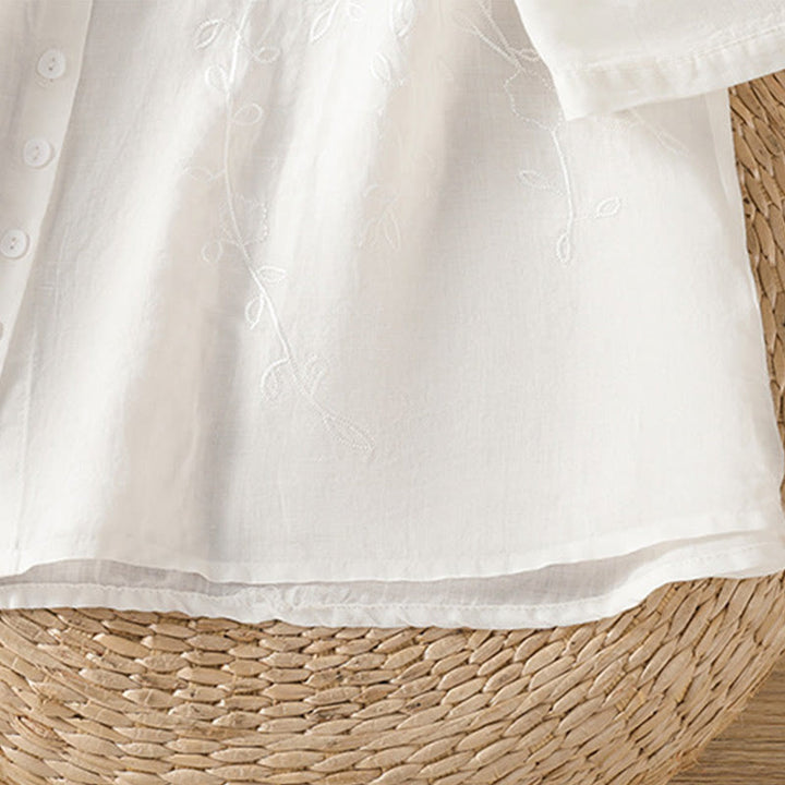 Camisa de algodón de manga corta para mujer con cuello alto y botones delanteros bordados con Buddha Stones  - image 22