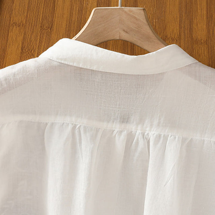 Camisa de algodón de manga corta para mujer con cuello alto y botones delanteros bordados con Buddha Stones  - image 20