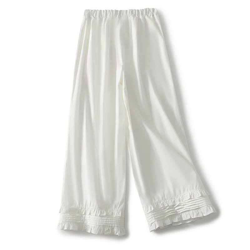 Pantalones de lino y algodón para mujer con bolsillos y diseño de dobladillo con volantes en colores puros de Buddha Stones Artistic Commute - image 8