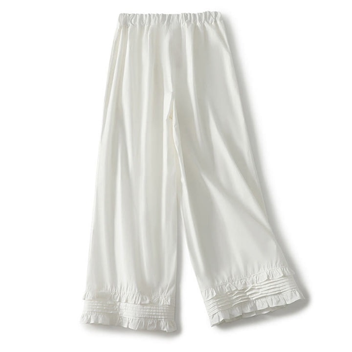 Pantalones de lino y algodón para mujer con bolsillos y diseño de dobladillo con volantes en colores puros de Buddha Stones Artistic Commute - image 8