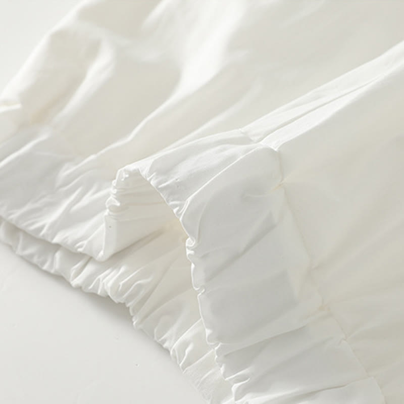 Pantalones de lino y algodón para mujer con bolsillos y diseño de dobladillo con volantes en colores puros de Buddha Stones Artistic Commute - image 2