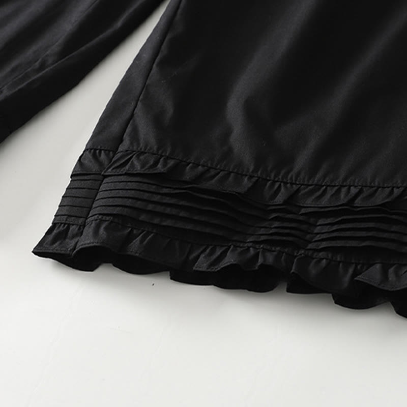 Pantalones de lino y algodón para mujer con bolsillos y diseño de dobladillo con volantes en colores puros de Buddha Stones Artistic Commute - image 12