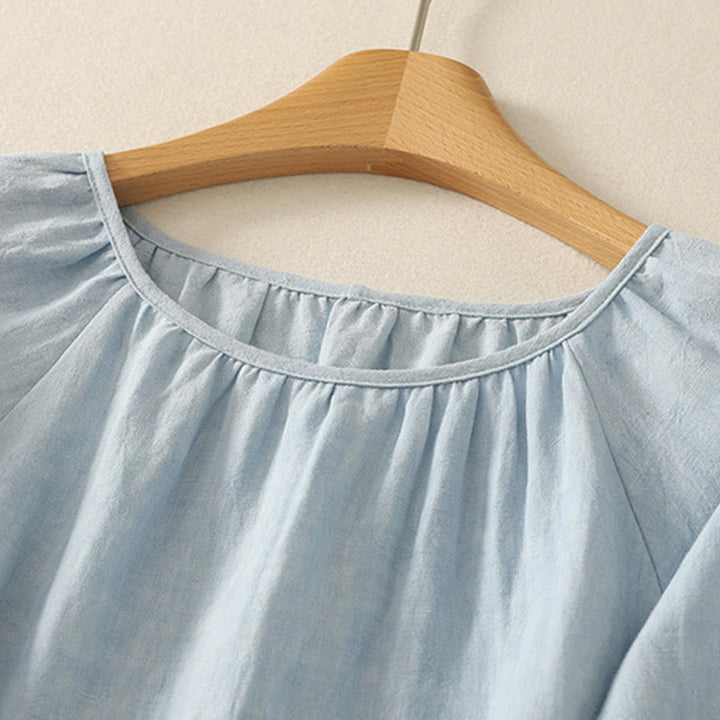 Buddha Stones Camiseta informal de verano de algodón con cuello redondo y manga corta para mujer - image 1