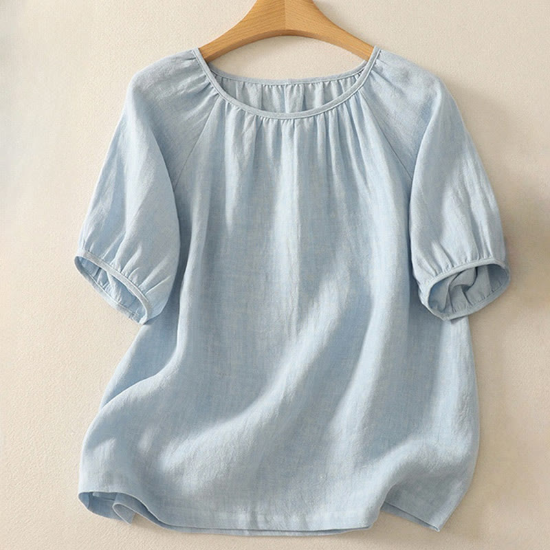 Buddha Stones Camiseta informal de verano de algodón con cuello redondo y manga corta para mujer - Azul celeste claro - US14，UK/AU18，EU46 (2XL) - image 0