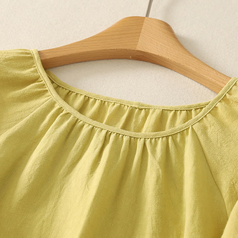 Buddha Stones Camiseta informal de verano de algodón con cuello redondo y manga corta para mujer - image 5