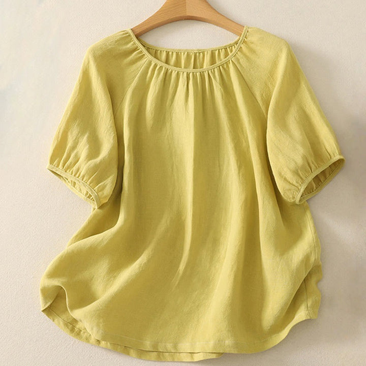 Buddha Stones Camiseta informal de verano de algodón con cuello redondo y manga corta para mujer - Caqui - US14，UK/AU18，EU46 (2XL) - image 4