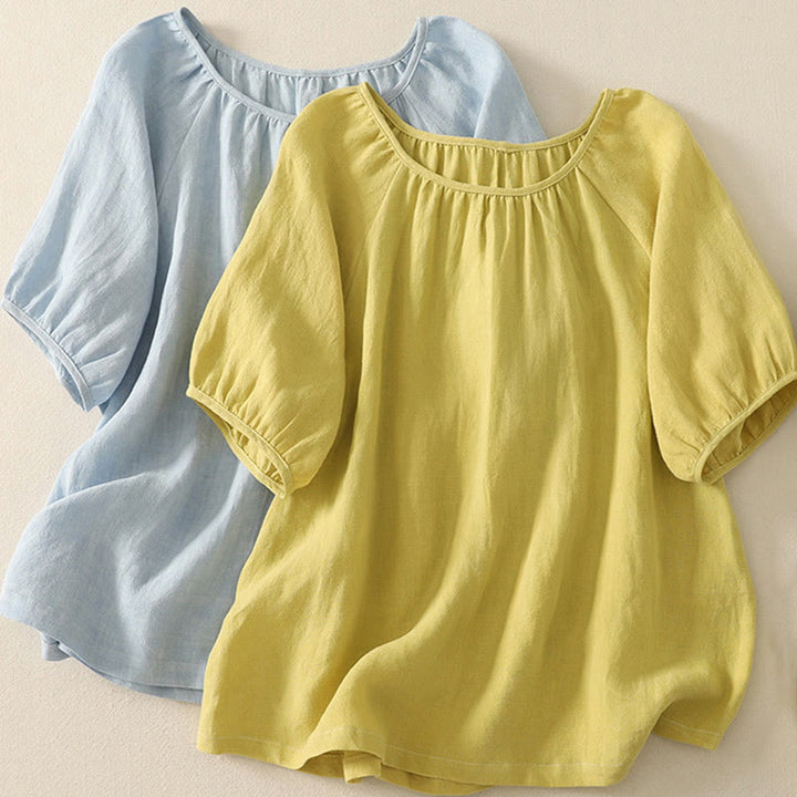 Buddha Stones Camiseta informal de verano de algodón con cuello redondo y manga corta para mujer - image 11