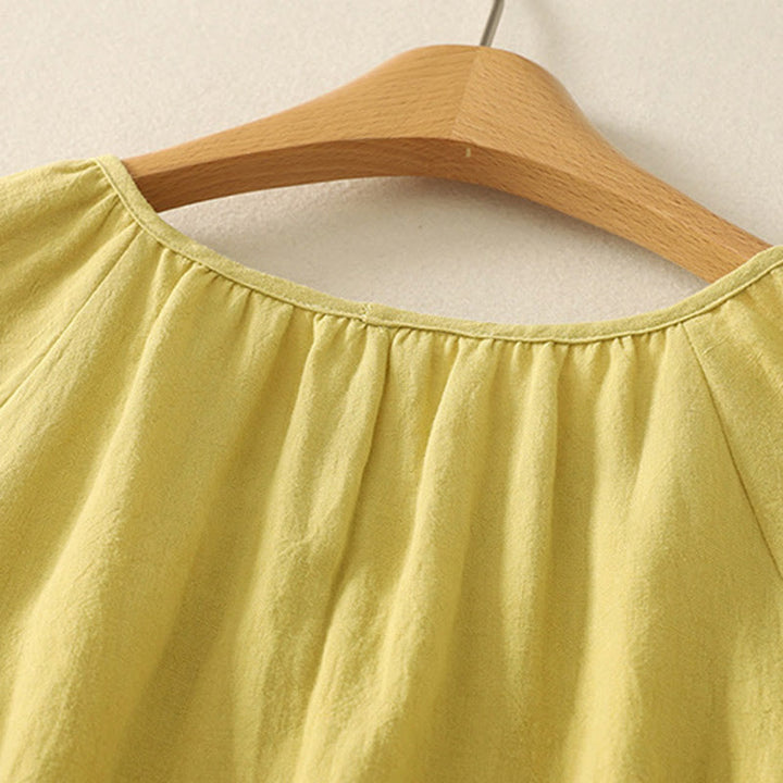 Buddha Stones Camiseta informal de verano de algodón con cuello redondo y manga corta para mujer - image 6