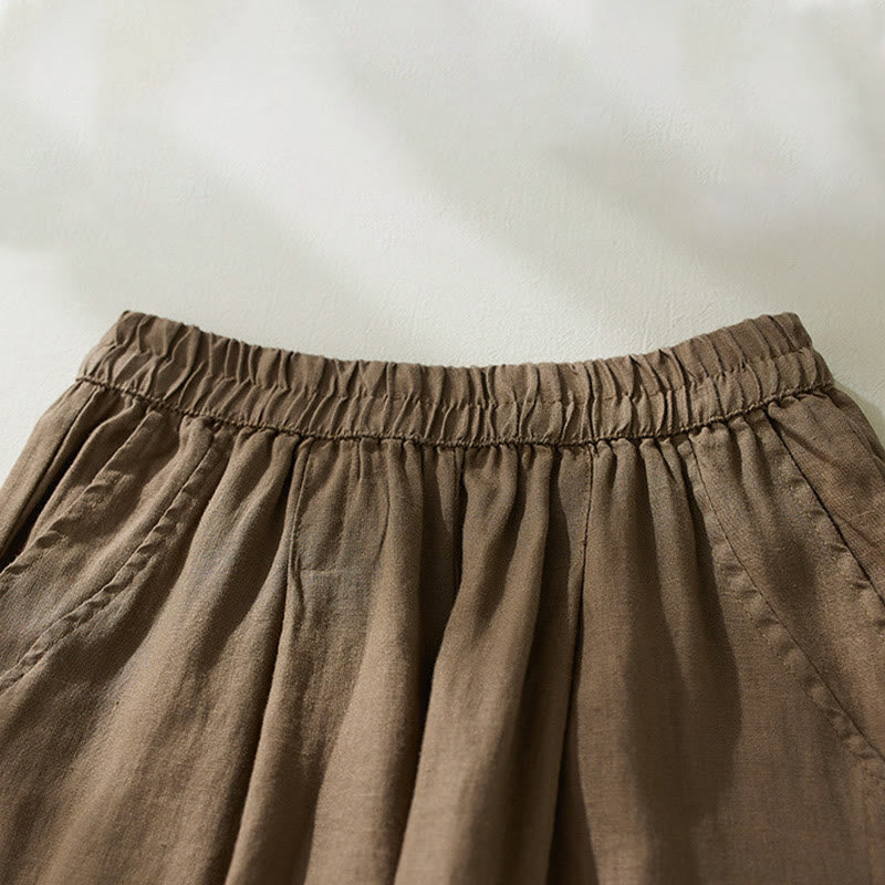 Pantalones harén de lino y algodón con cintura alta para mujer, de Buddha Stones Commute, con bolsillos