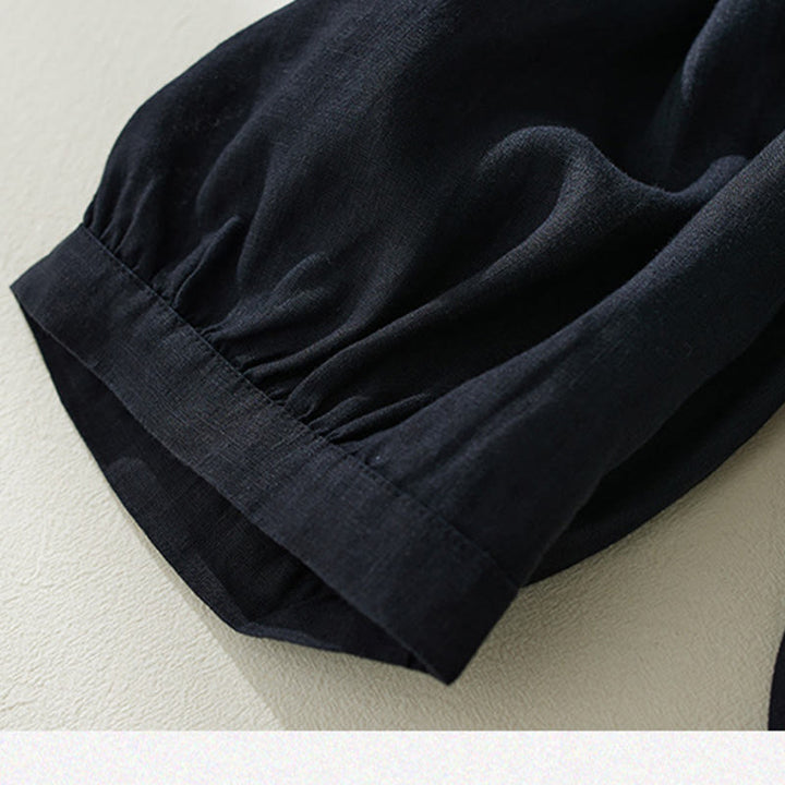 Pantalones harén de lino y algodón con cintura alta para mujer, de Buddha Stones Commute, con bolsillos