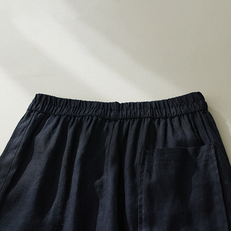 Pantalones harén de lino y algodón con cintura alta para mujer, de Buddha Stones Commute, con bolsillos