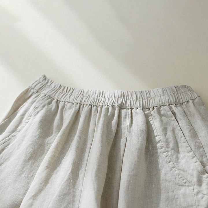 Pantalones harén de lino y algodón con cintura alta para mujer, de Buddha Stones Commute, con bolsillos