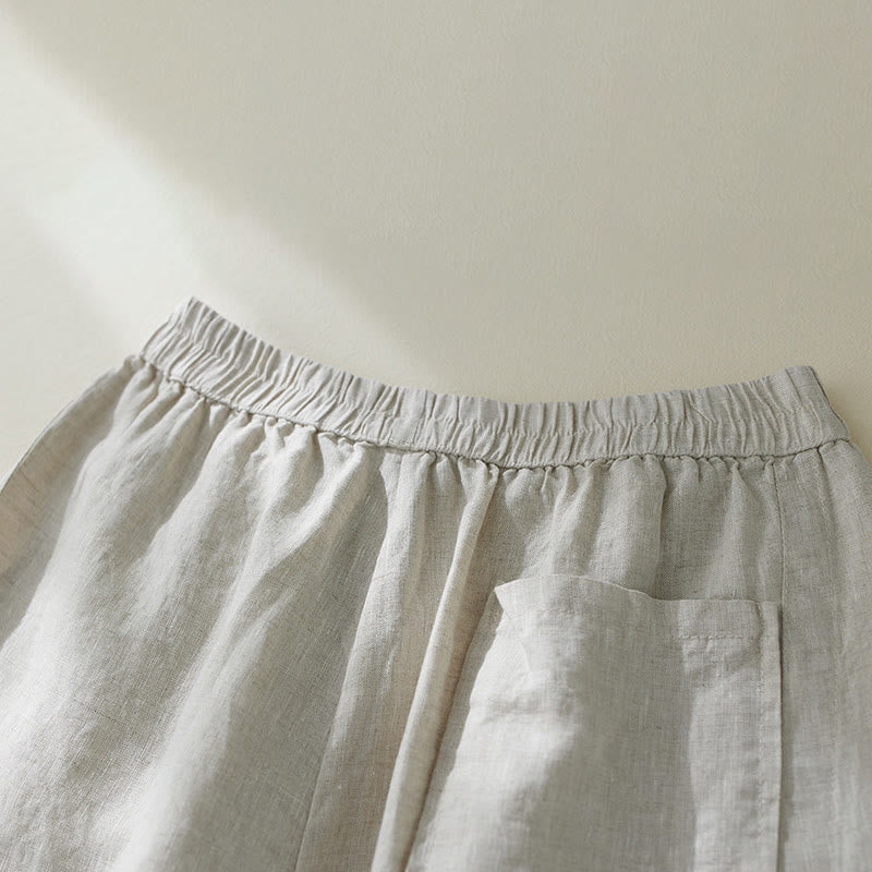 Pantalones harén de lino y algodón con cintura alta para mujer, de Buddha Stones Commute, con bolsillos