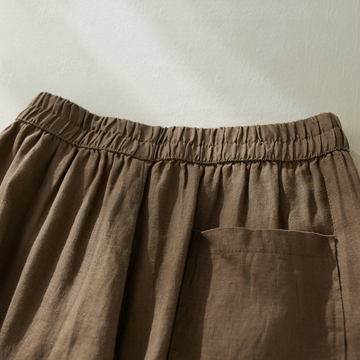 Pantalones harén de lino y algodón con cintura alta para mujer, de Buddha Stones Commute, con bolsillos