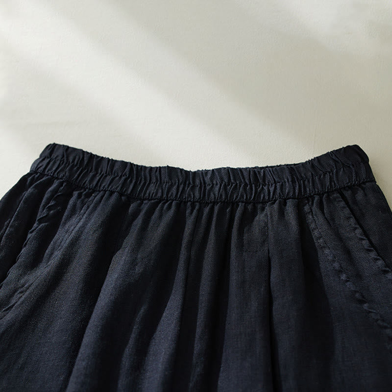 Pantalones harén de lino y algodón con cintura alta para mujer, de Buddha Stones Commute, con bolsillos