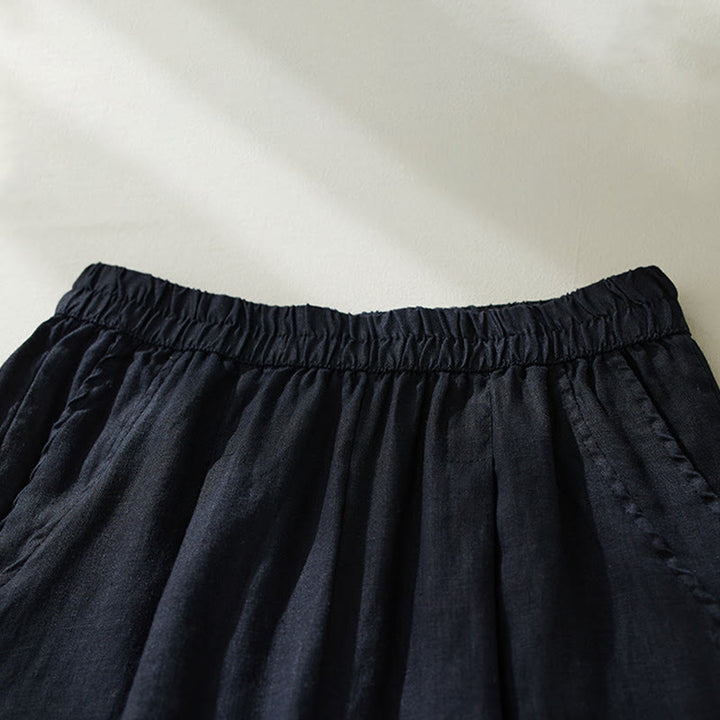 Pantalones harén de lino y algodón con cintura alta para mujer, de Buddha Stones Commute, con bolsillos