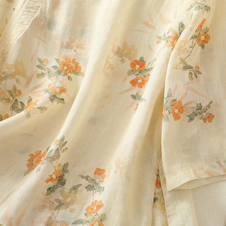 Camisa de poliéster de manga tres cuartos para mujer con cuello redondo, estampado de plantas y botones de rana, con Buddha Stones - image 6