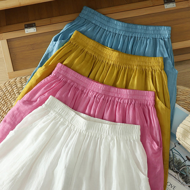 Pantalones harén de lino y algodón hasta los tobillos con bolsillos para mujer, diseño sencillo, color puro, Buddha Stones Commute - image 26